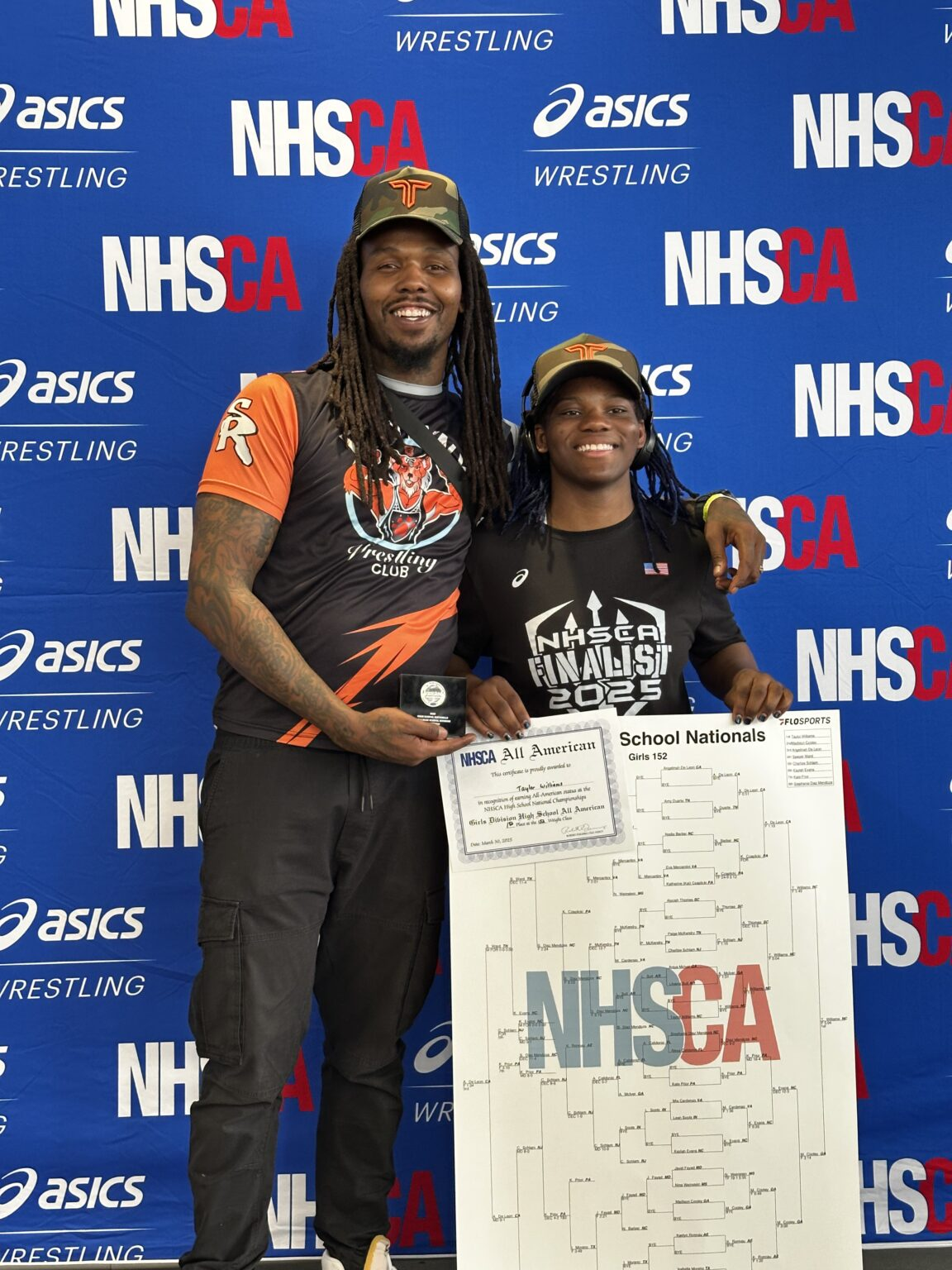 Taylor Williams with her coach and NHSCA championship bracket